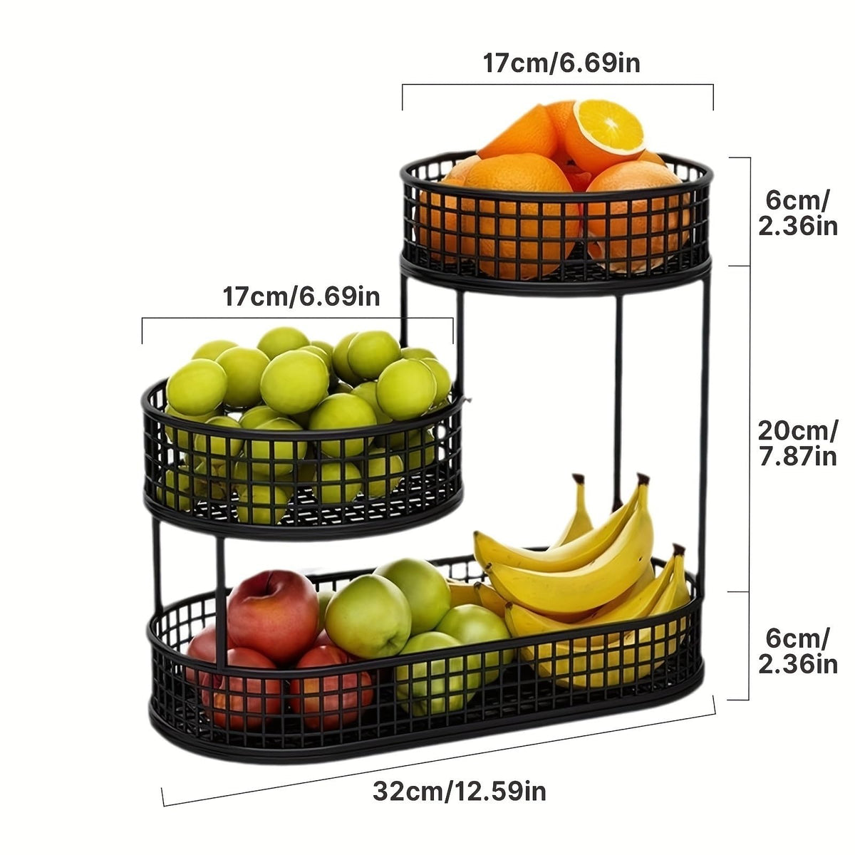 3-Tier Black Metal Fruit Basket with Cover R956412