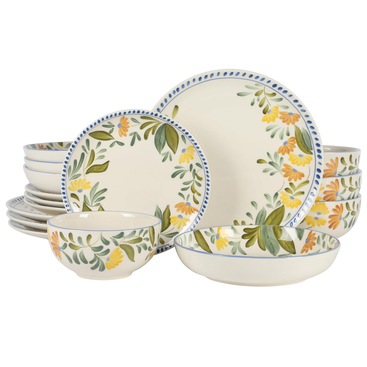 Hand Painted Stoneware Floral Dinnerware Set, Service for Four (16pcs) A722821