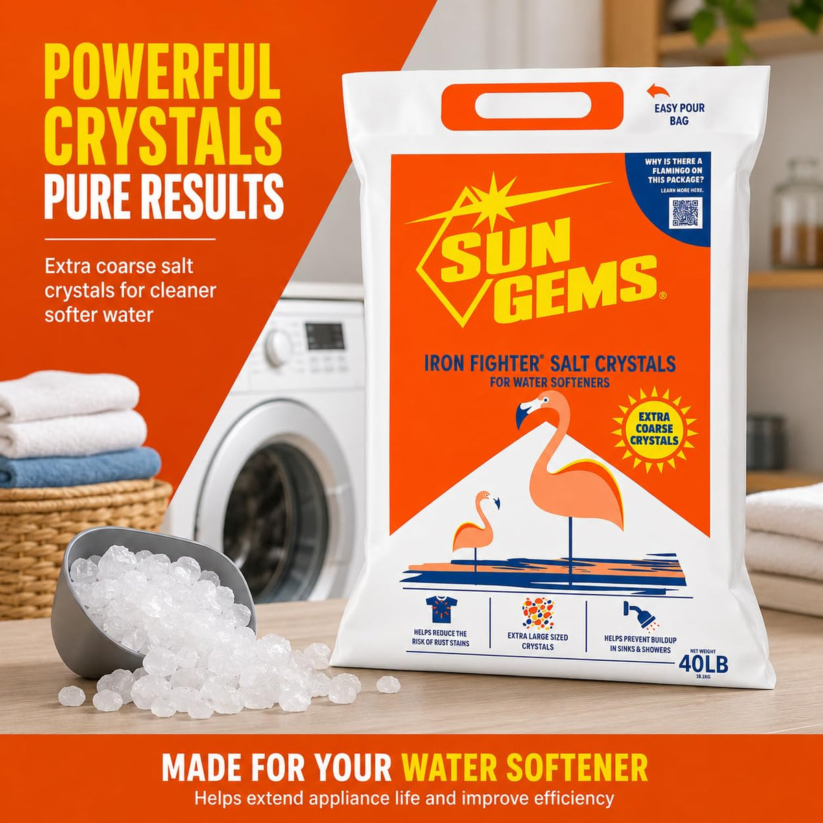 Water Softener Salt Crystals 40 lb Extra Coarse K6026