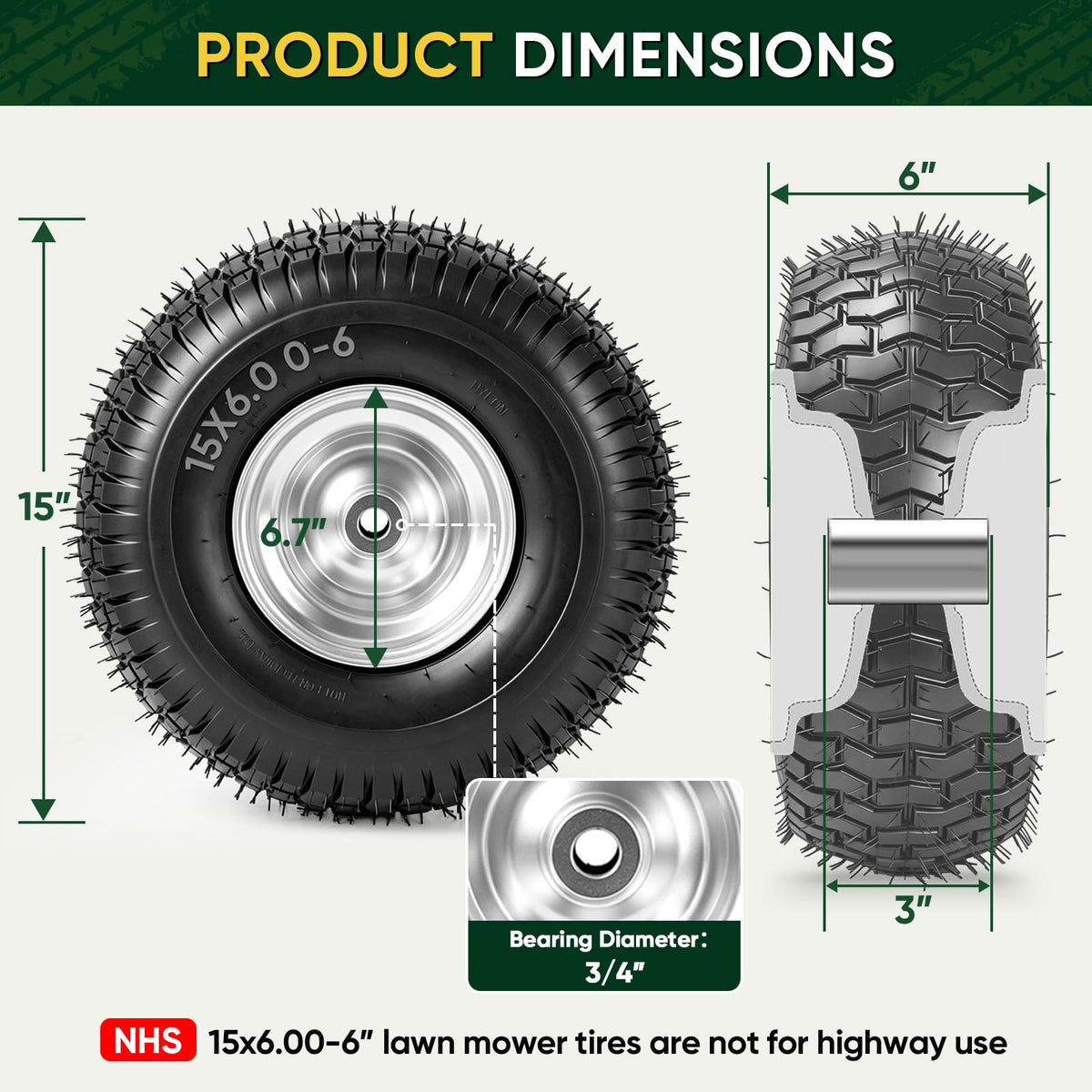 15x6.00-6nhs Lawn Mower Tires and Inner Tube W859567