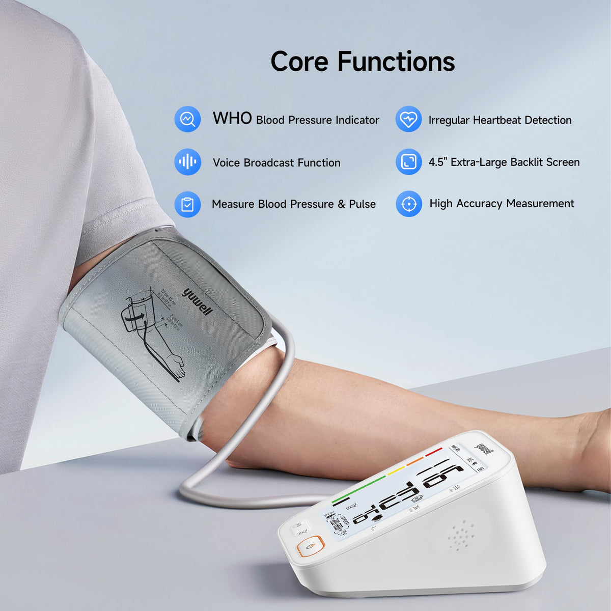 Upper Arm Blood Pressure Monitor with Adjustable Arm Cuff and Backlit Display J698630