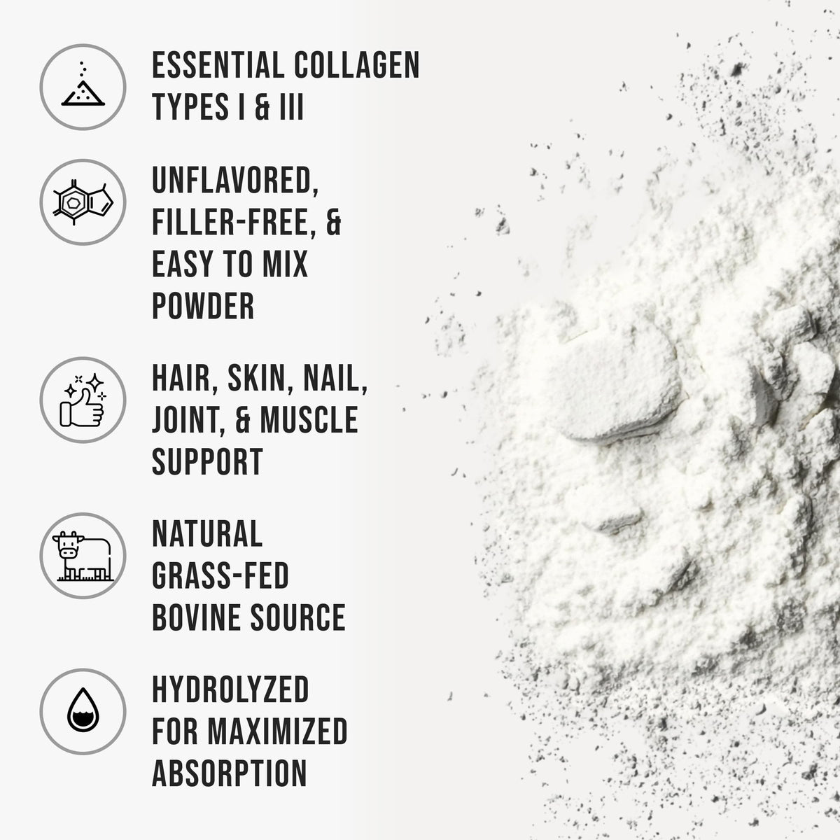 Bovine Collagen Peptides Powder, Hydrolyzed Type I & III, Grass-Fed Unflavored, 2.4lb Q33622