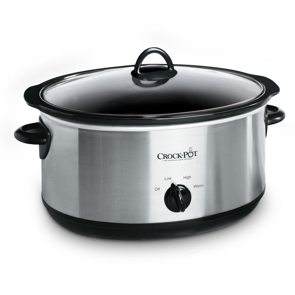 7-Quart Manual Slow Cooker, Family Size, Removable Stoneware, Dishwasher Safe, Stainless Steel D111