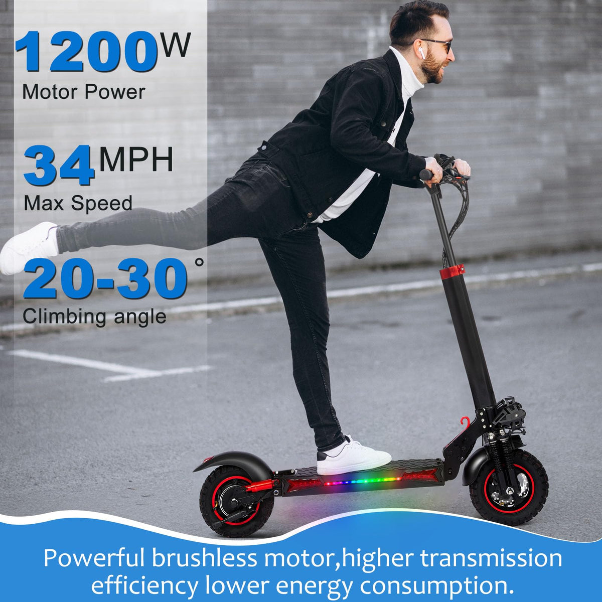 1200W 37 Mile Range 34MPH Foldable Electric Scooter with Seat Z278809