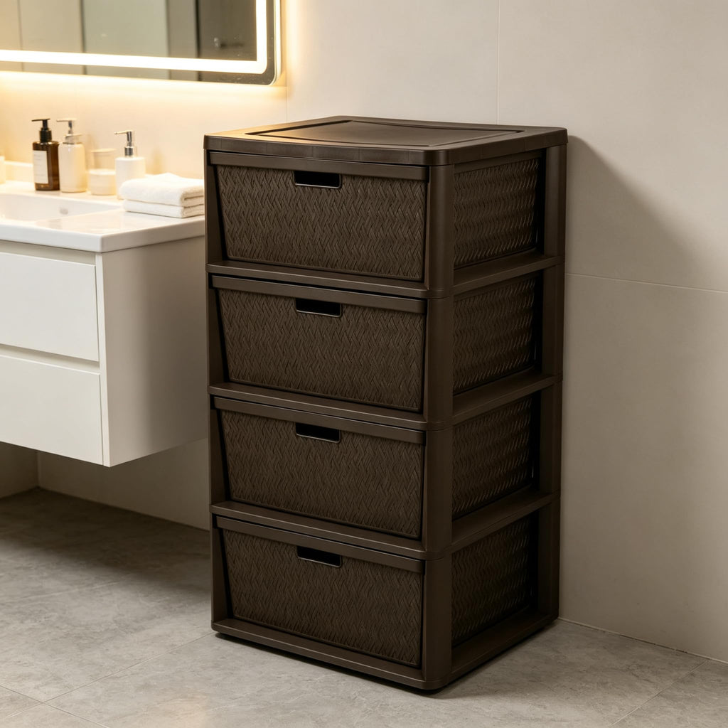4 Drawer Brown Storage Tower with Removable Drawers P101