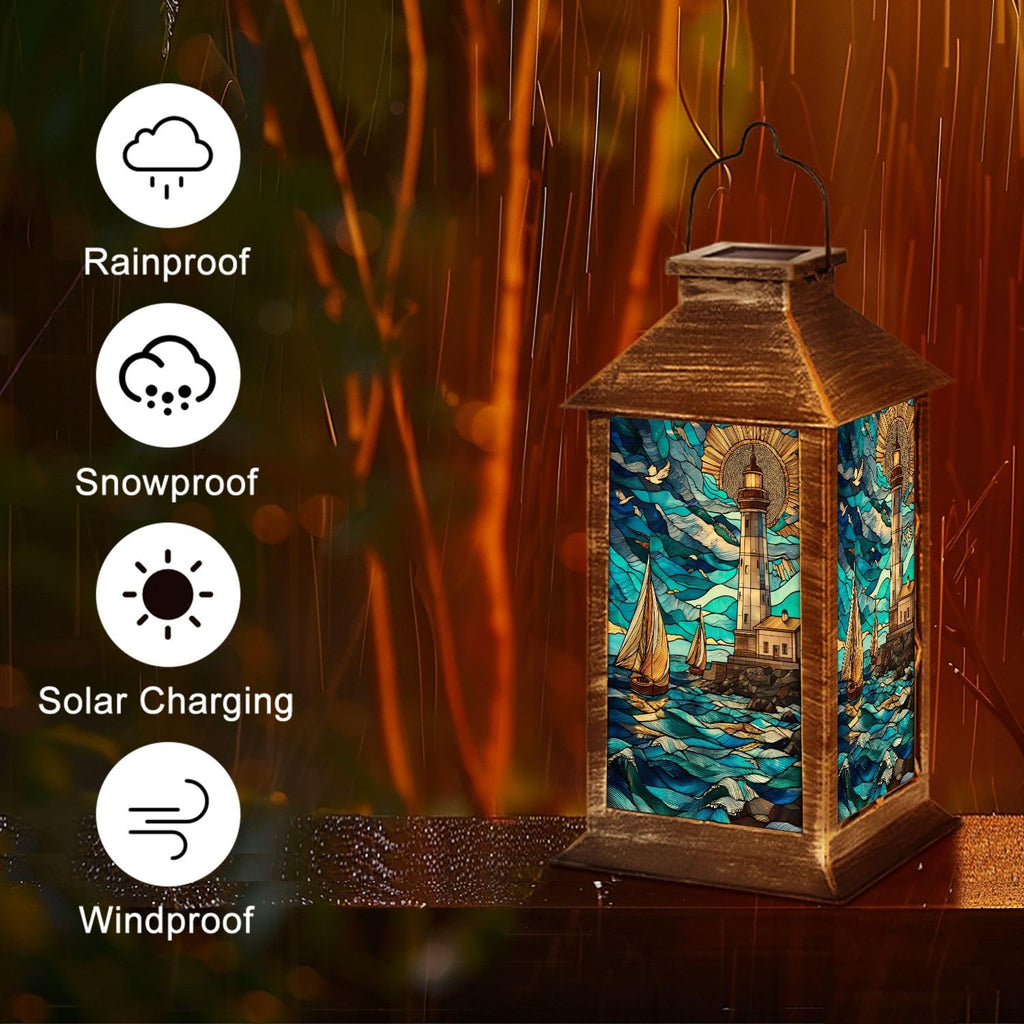 Solar Lantern Stained Glass Outdoor Waterproof Hanging Solar Light Z2304