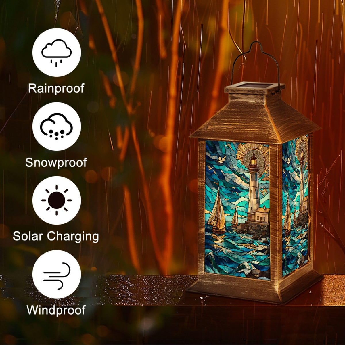 Solar Lantern Stained Glass Outdoor Waterproof Hanging Solar Light Z2304