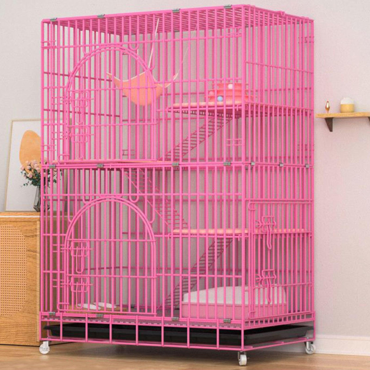 Collapsible Metal Wire Cat Cage with Wheels D845