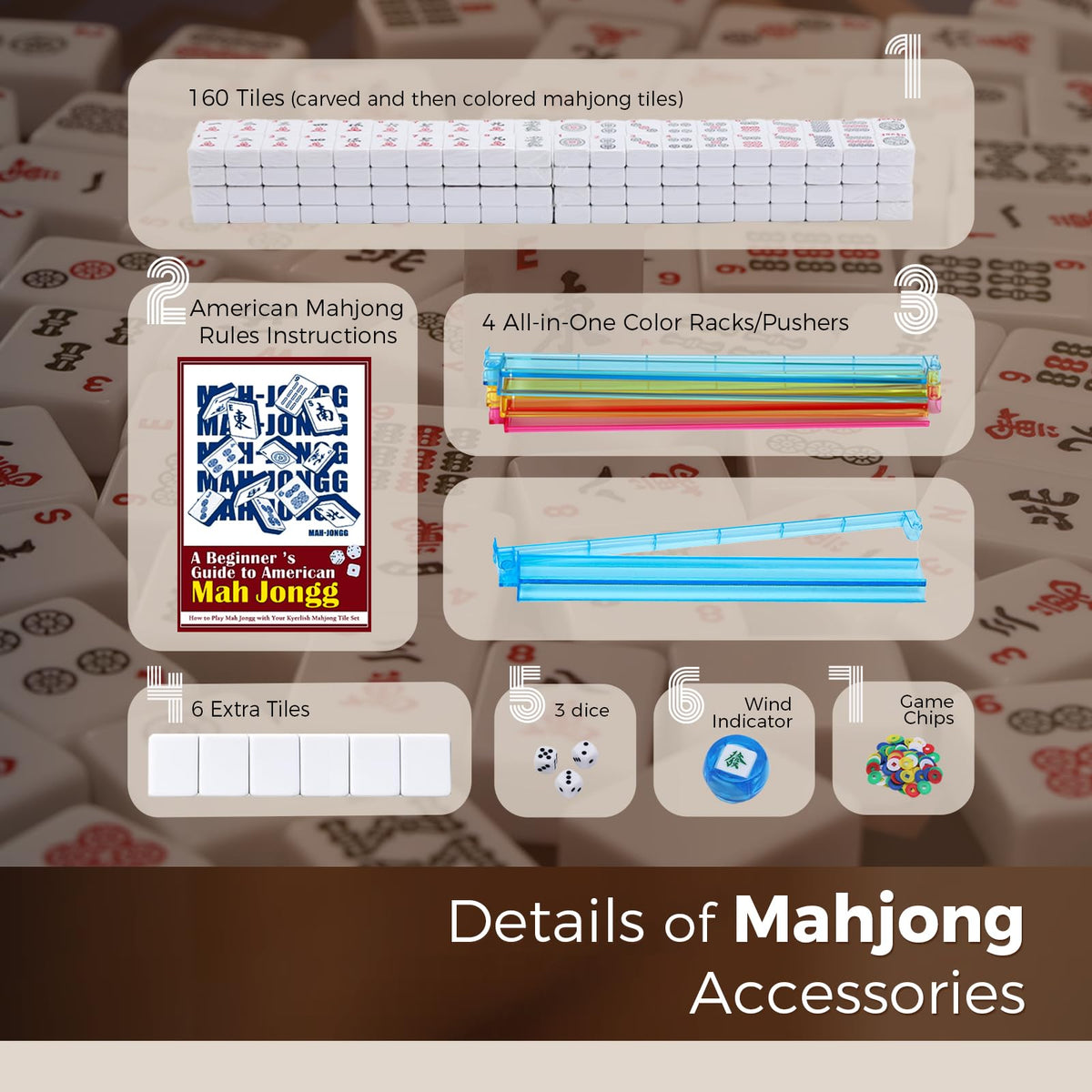American Mahjong Set with 166 White Tiles and Racks Y744