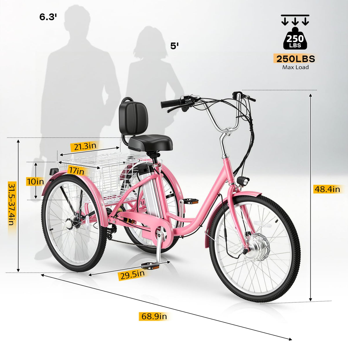 500W 3-Wheel Electric Trike with Removable Battery B58514