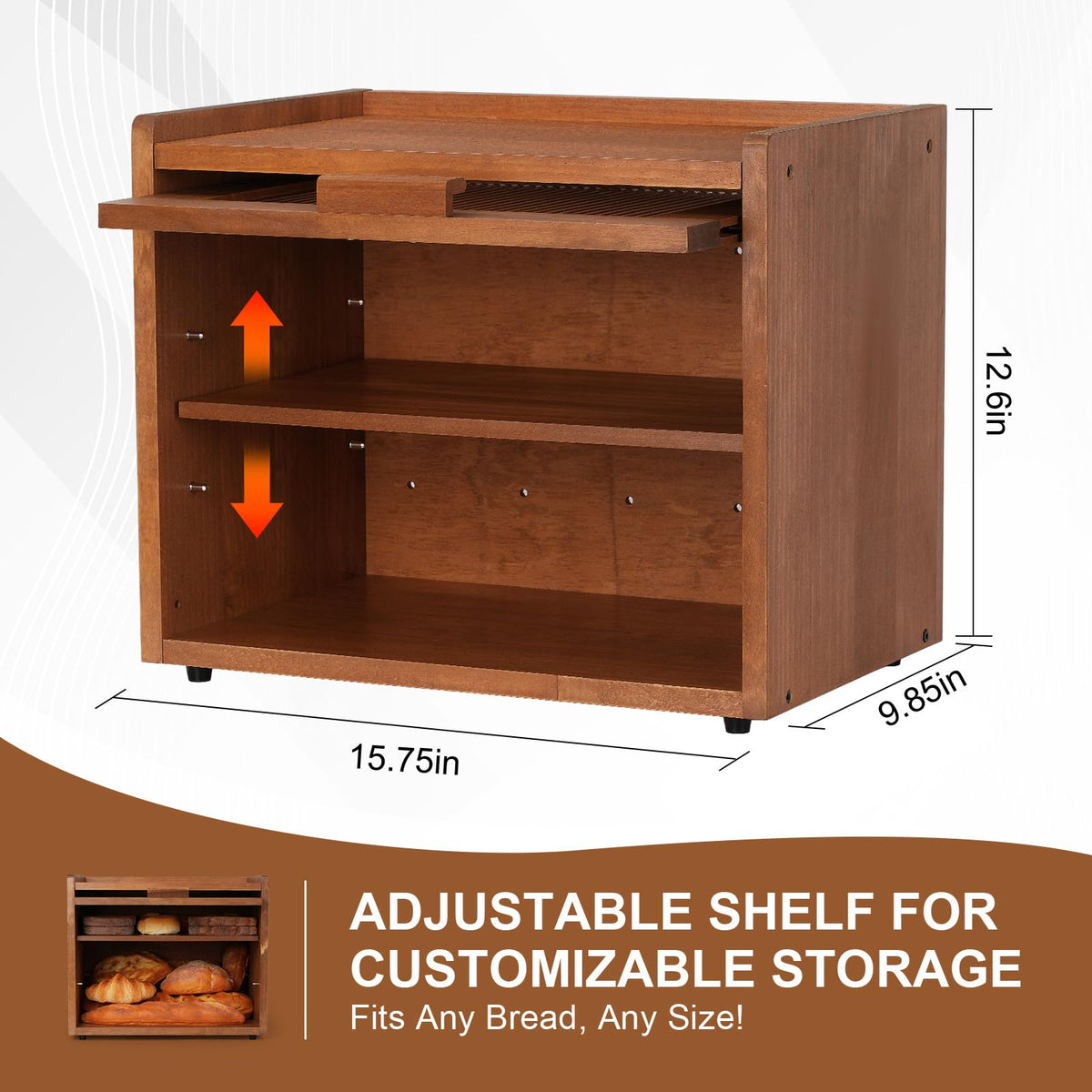 Brown 2 Tier Wooden Bread Box F4372
