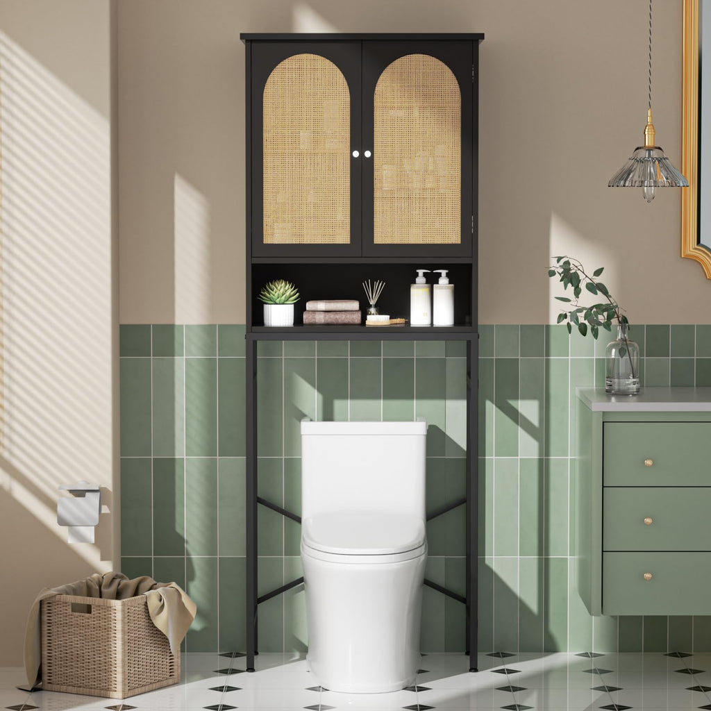 Rattan Wood Toilet Storage Cabinet with Metal Stand D4040