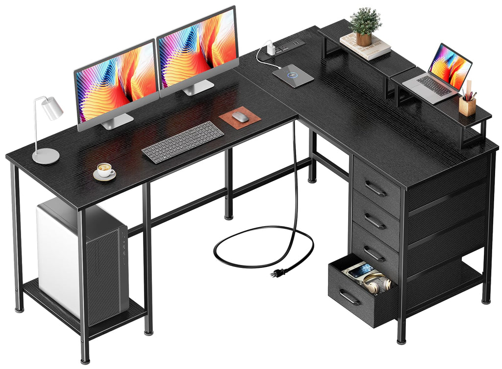 59 inch L Shaped Computer Desk with Power Outlets I87697