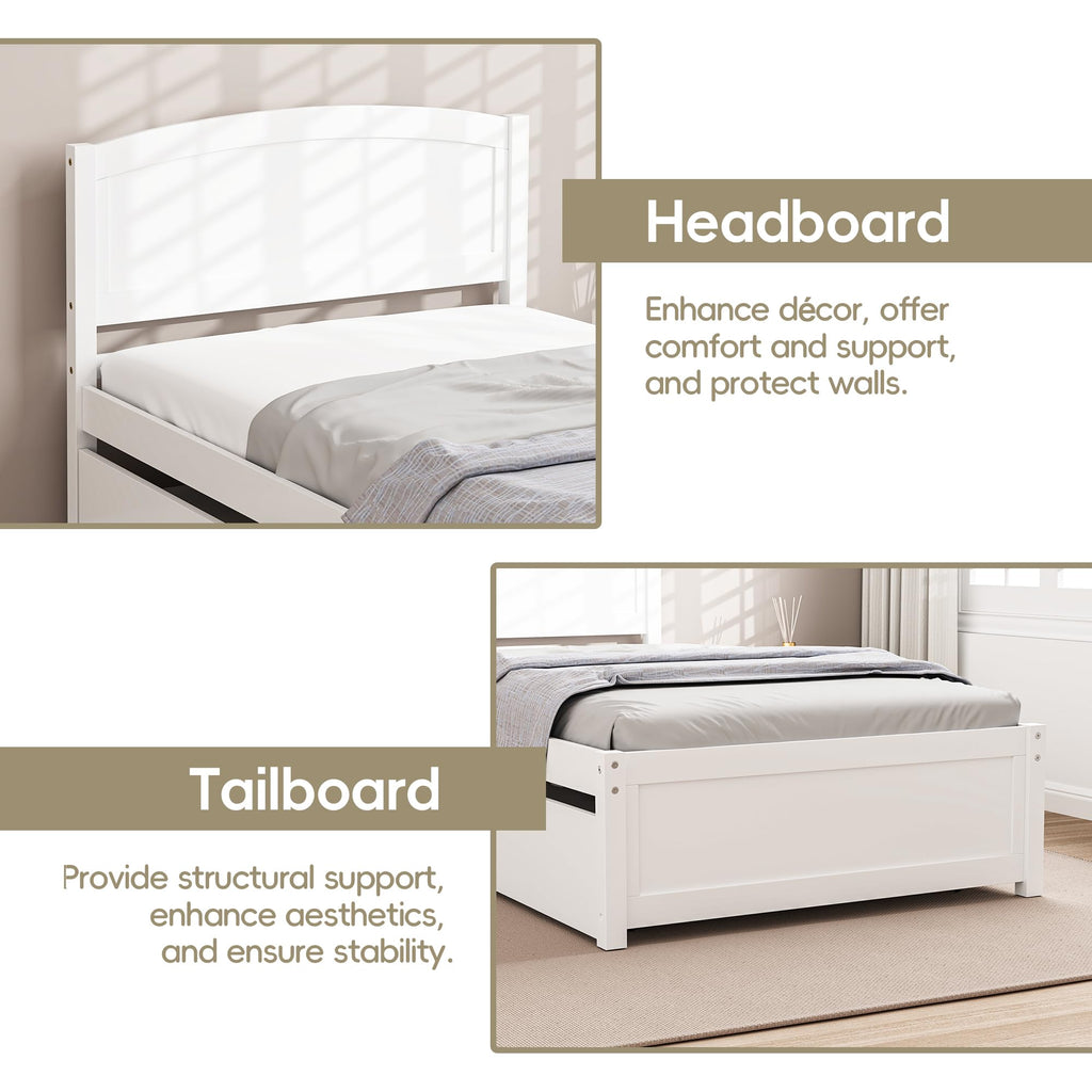 White Twin Trundle Bed with Headboard J4108