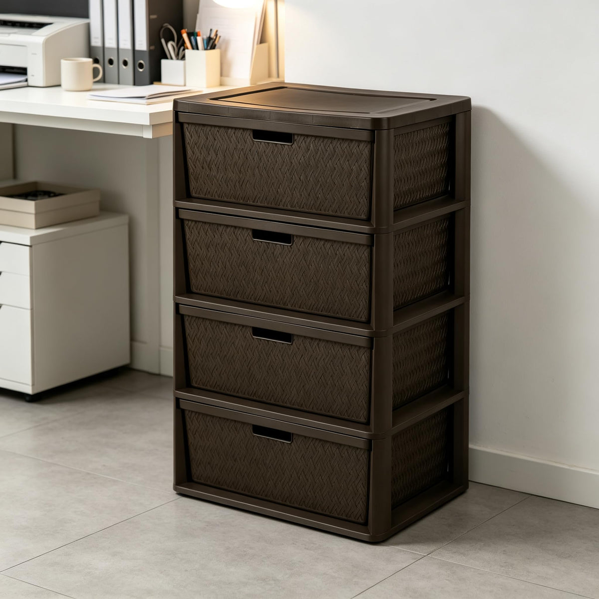 4 Drawer Brown Storage Tower with Removable Drawers P101