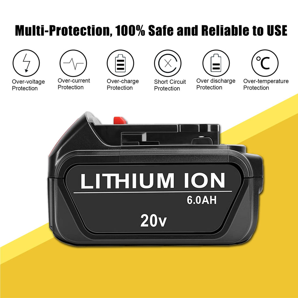 2 Pack 6.0Ah Replace Battery for 20V MAX Cordless Power Tools T14955