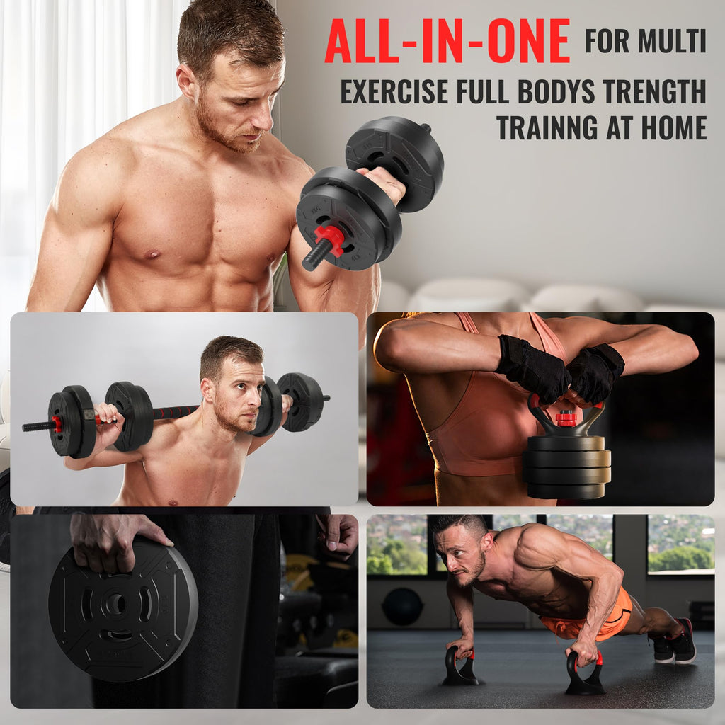 Adjustable 40/60LBS Dumbbell Barbell Kettlebell Set T1046