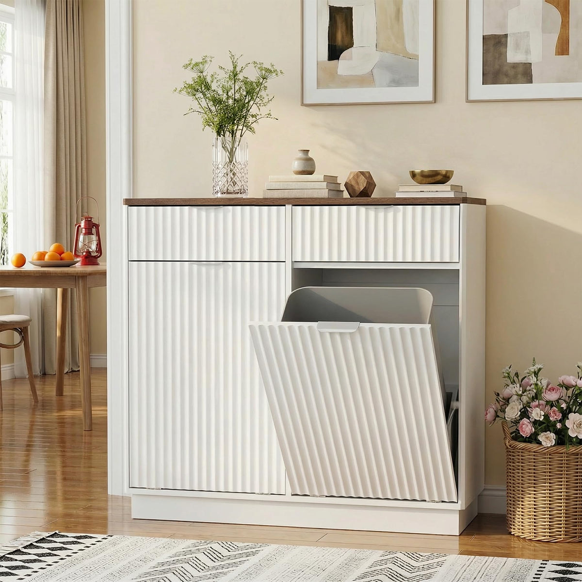 White Double Tilt Out Trash Can Cabinet F89072