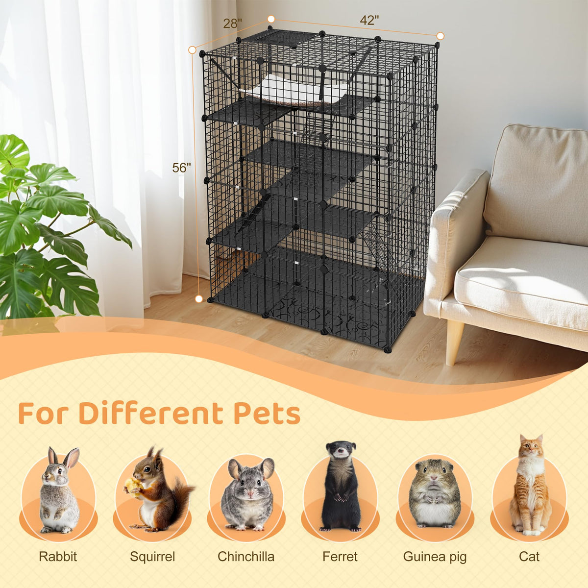 4-Tier Metal Wire Cat Cage with Hammock K38005