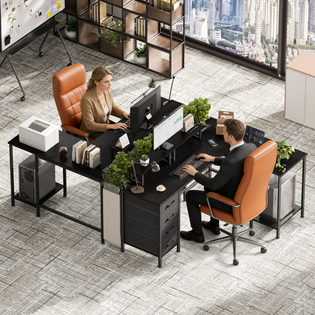 59 inch L Shaped Computer Desk with Power Outlets I87697