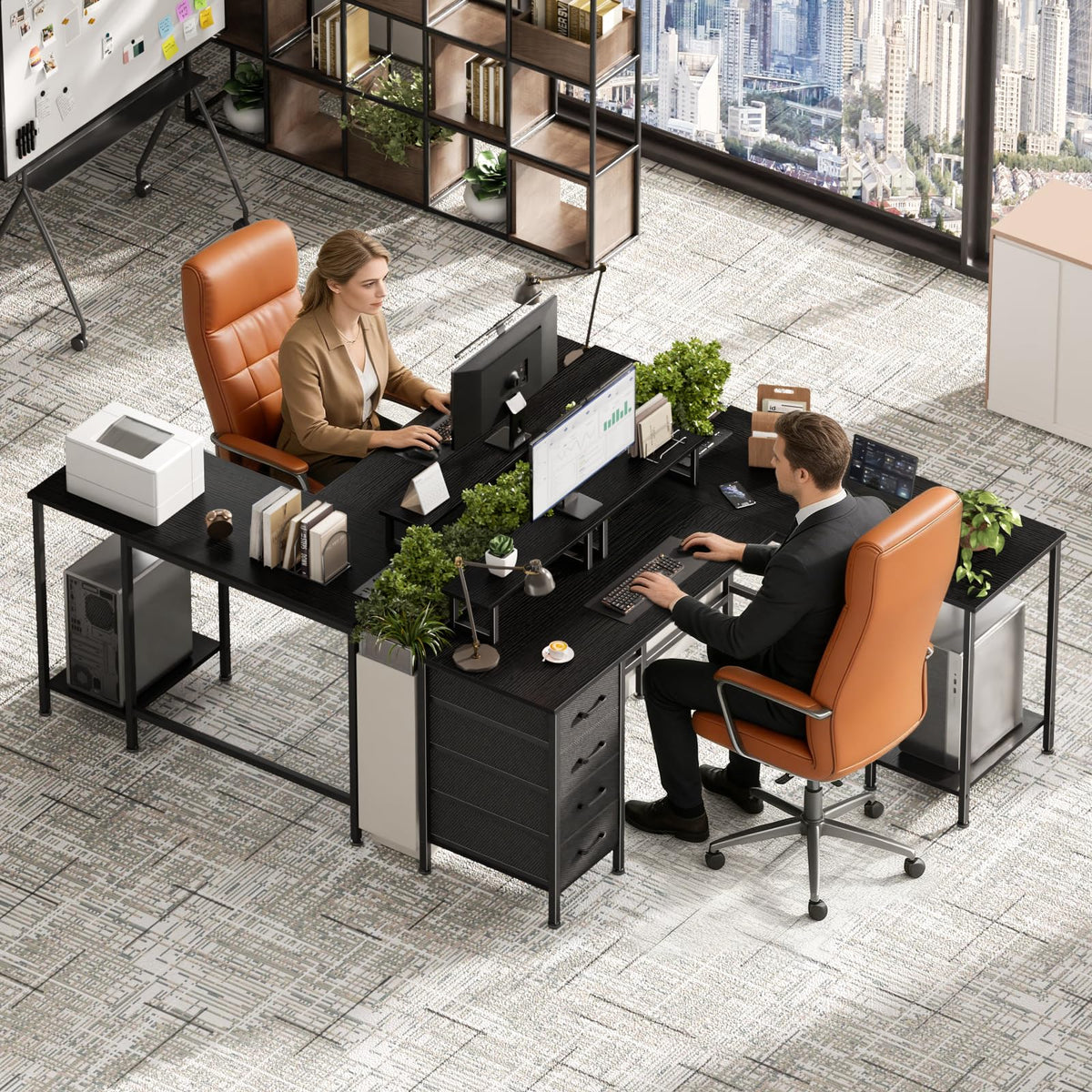 59 inch L Shaped Computer Desk with Power Outlets I87697