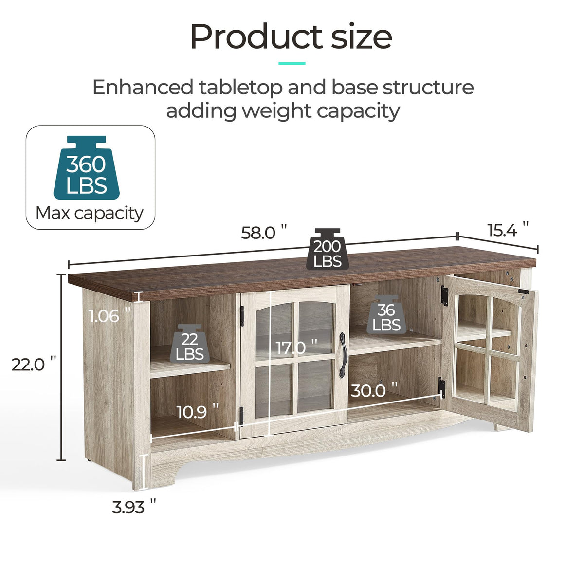 Farmhouse Wood TV Stand for 65 Inch TV with Glass Door Storage Cabinet Y5917
