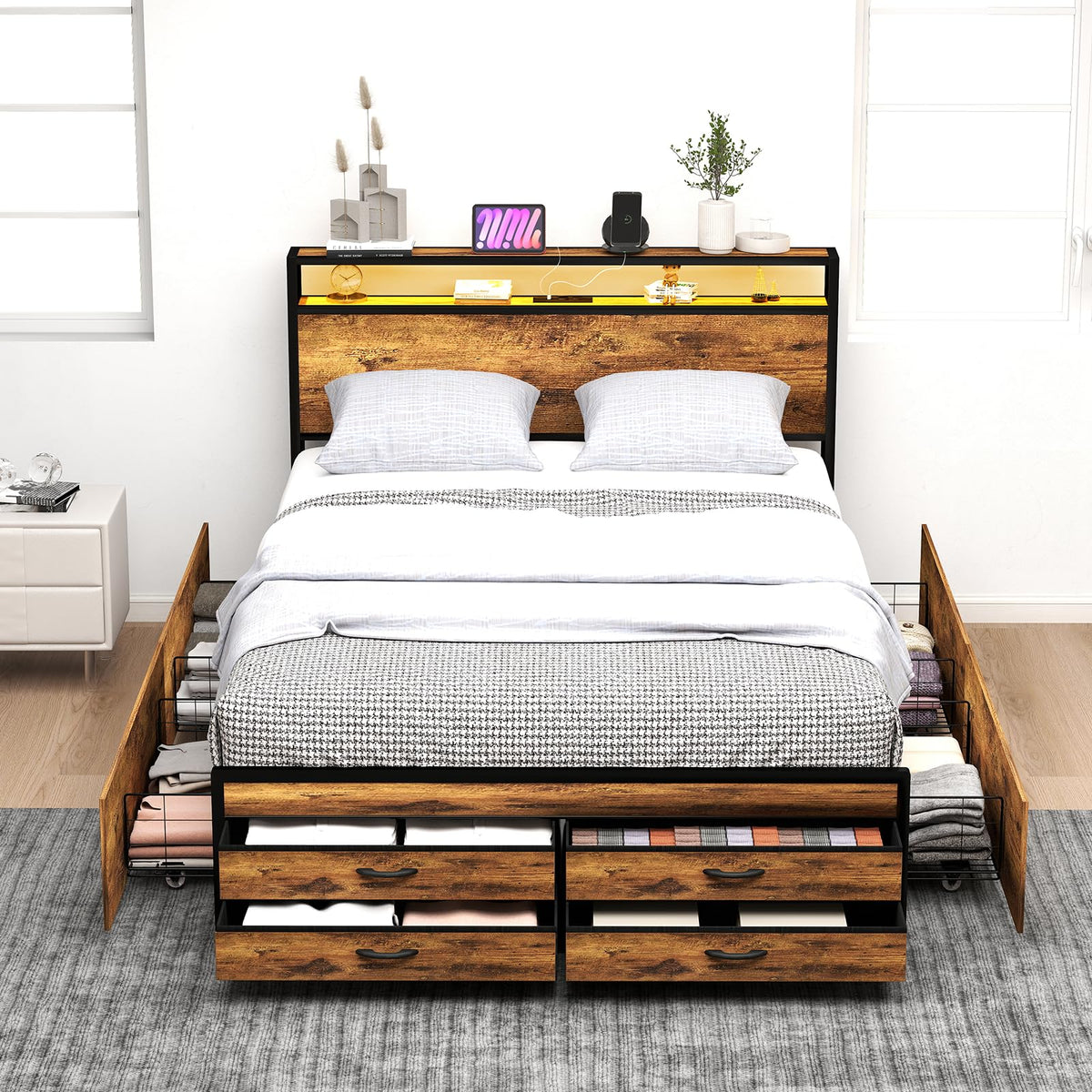Queen Bed Frame with 8 Storage Drawers F789581