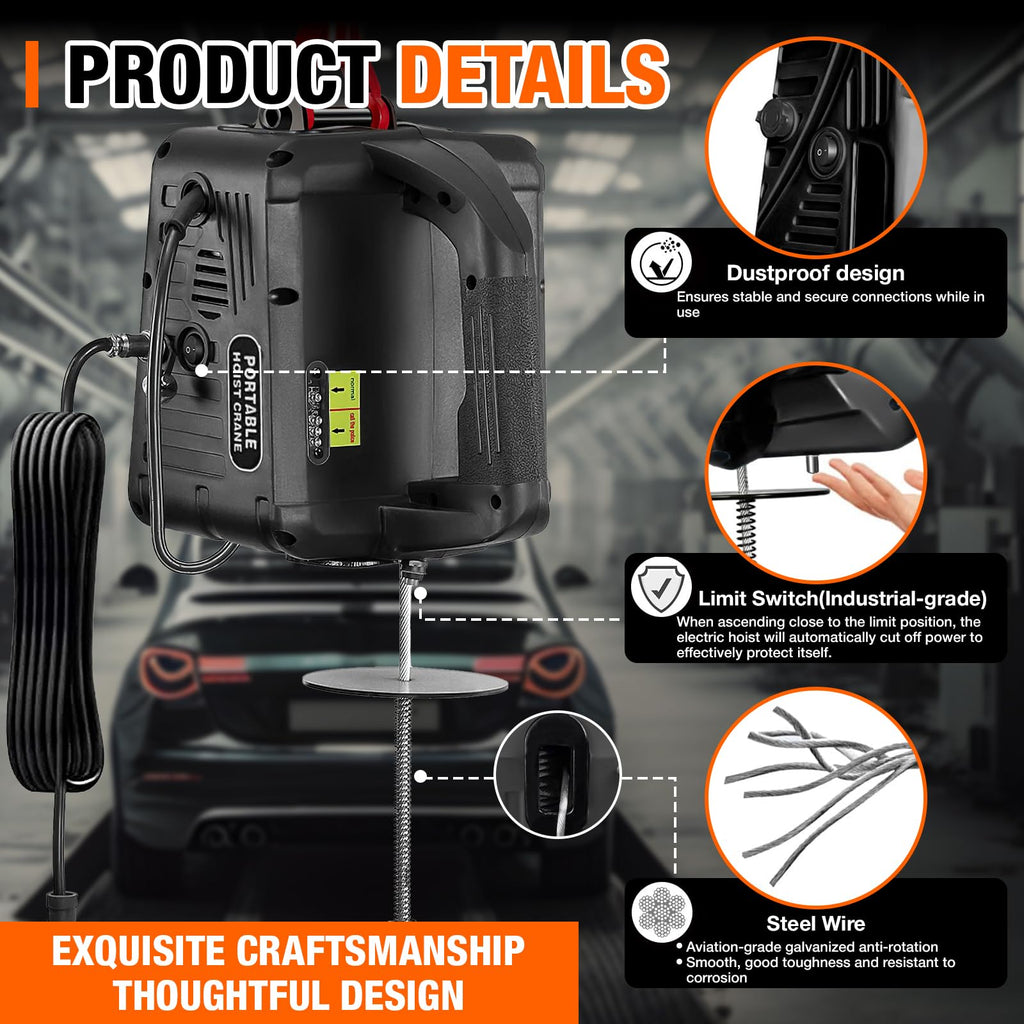 3-in-1 Electric Hoist 2200lb Capacity 110V F896498