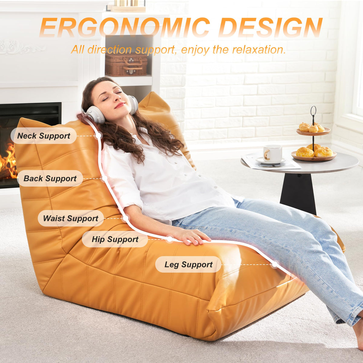 Leather Memory Foam Bean Bag Chair Q911544