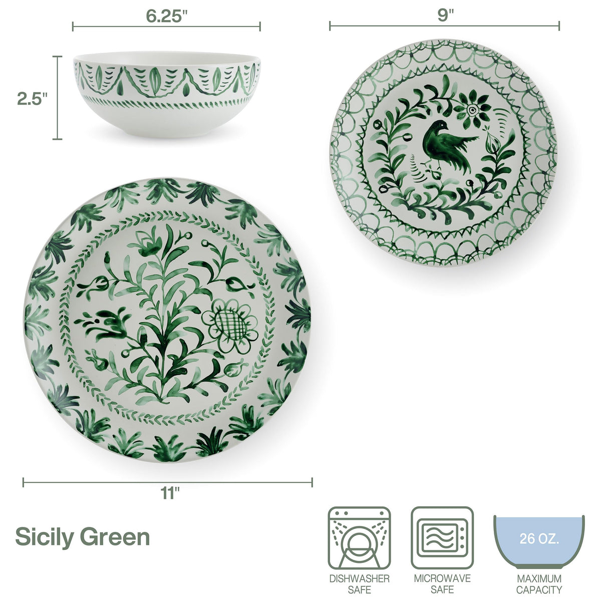 Green 12-Piece Stoneware Dinnerware Set Z3992