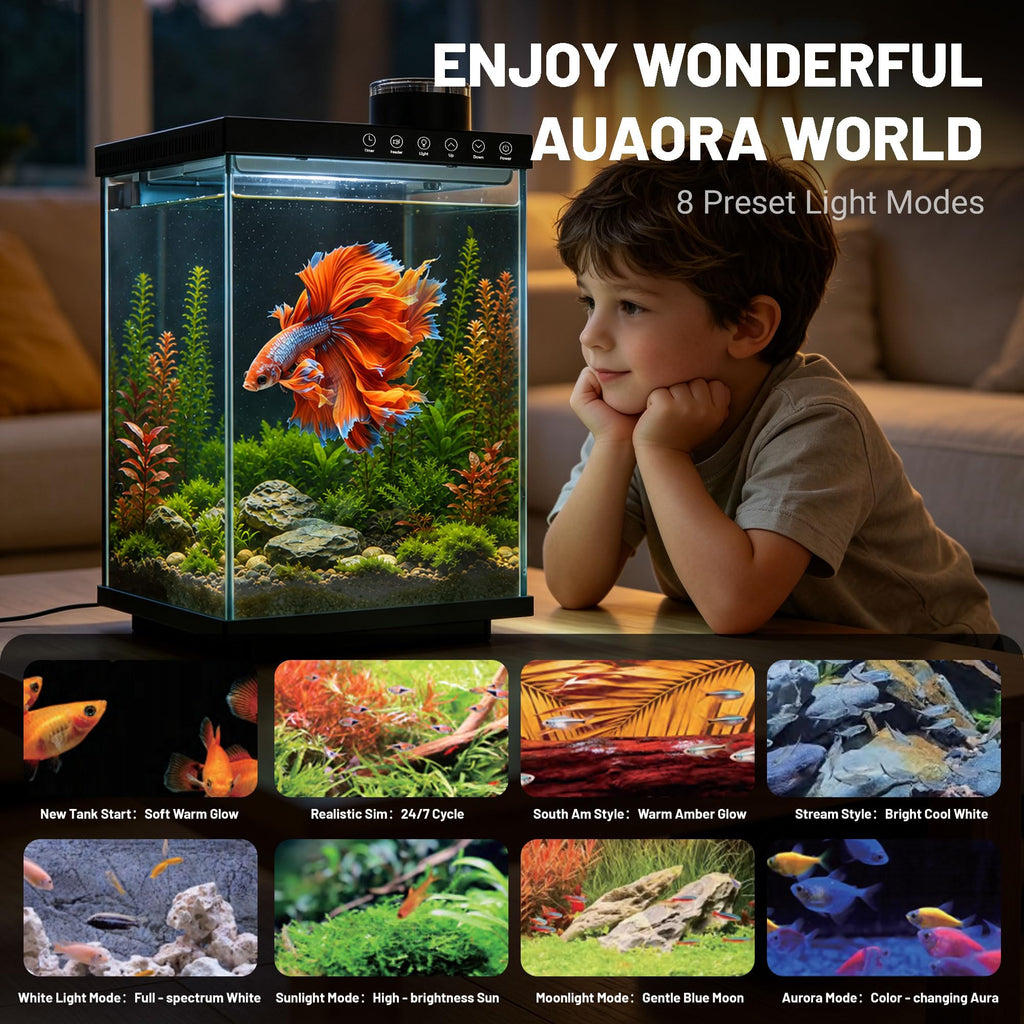 4 Gallon Ultra-Clear Glass Aquarium Kit with Auto Feeder N1123