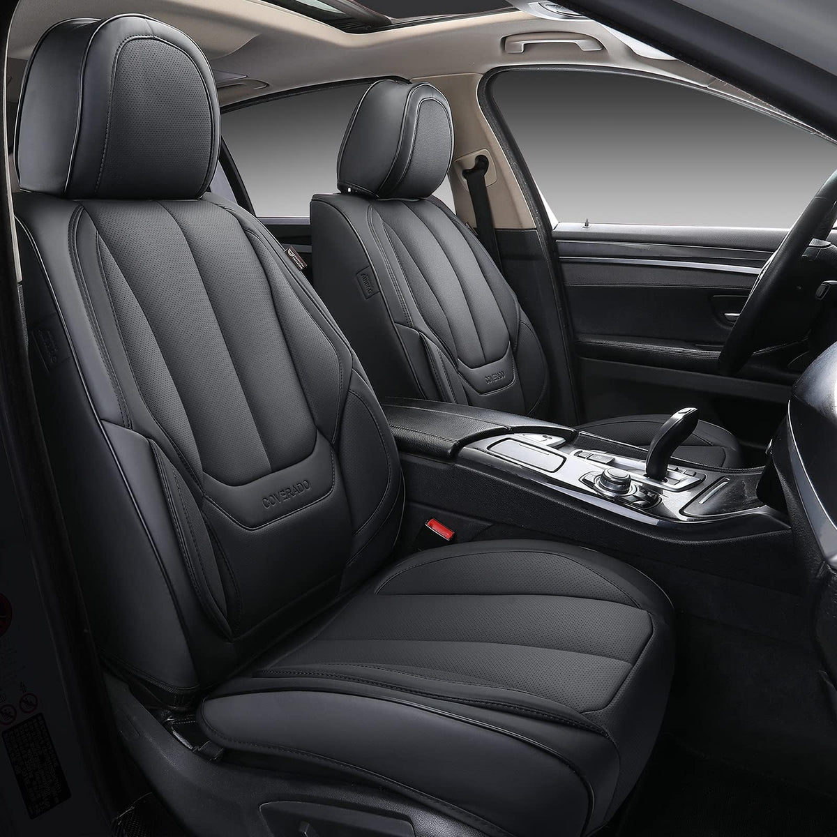 Black Full Set Waterproof Nappa Leather Car Seat Covers R2218