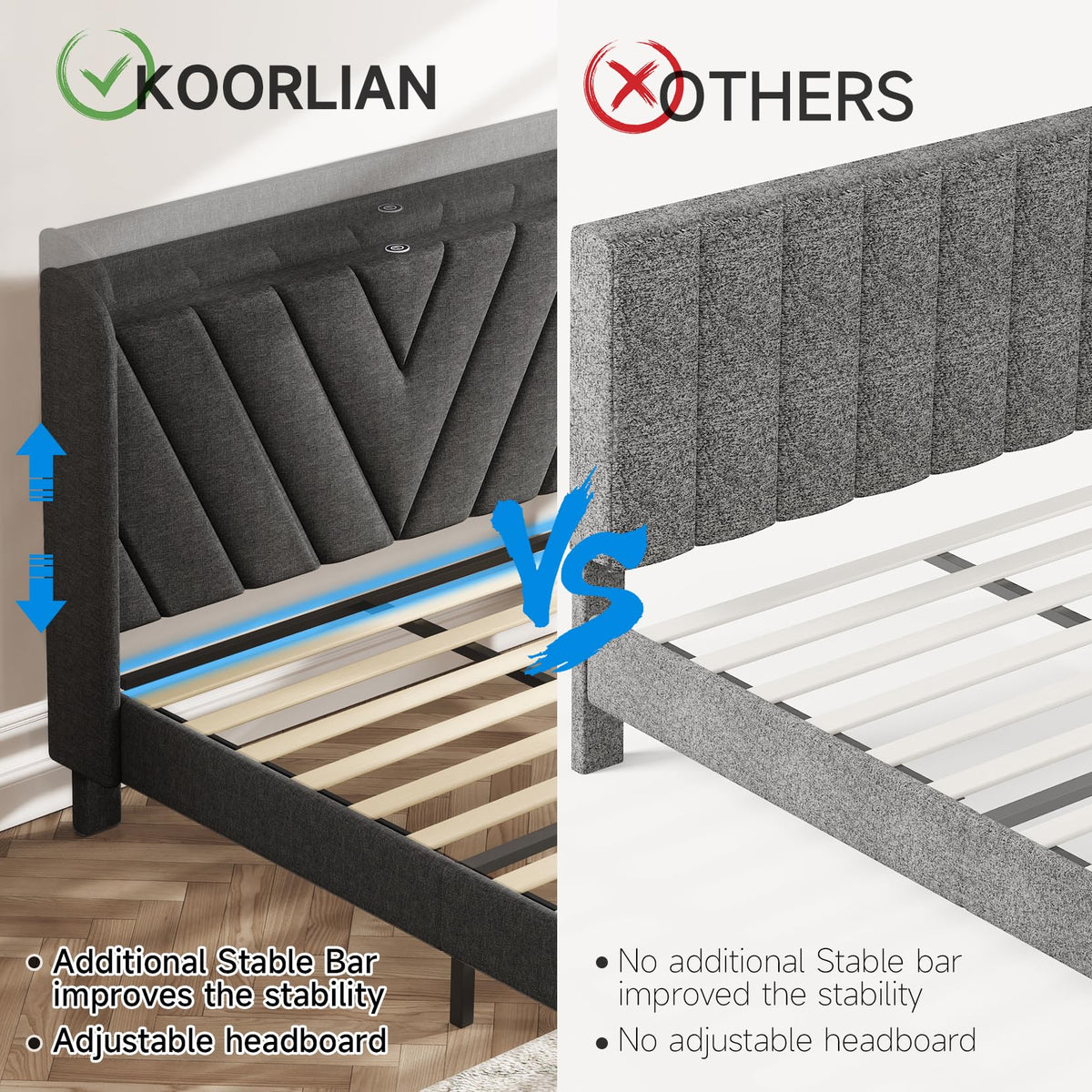 Queen Upholstered Platform Bed Frame with Storage Headboard V5115