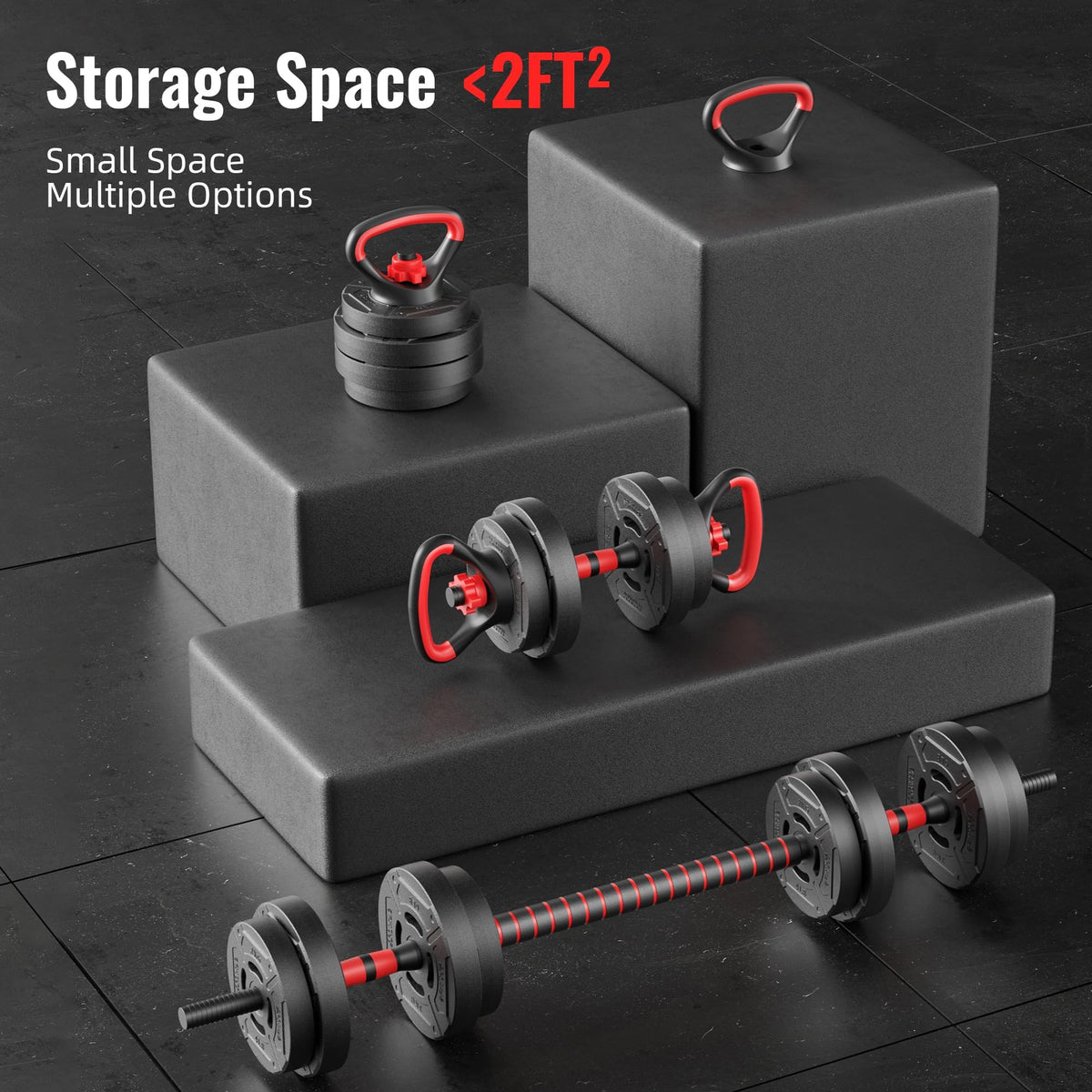 Adjustable 40/60LBS Dumbbell Barbell Kettlebell Set T1046
