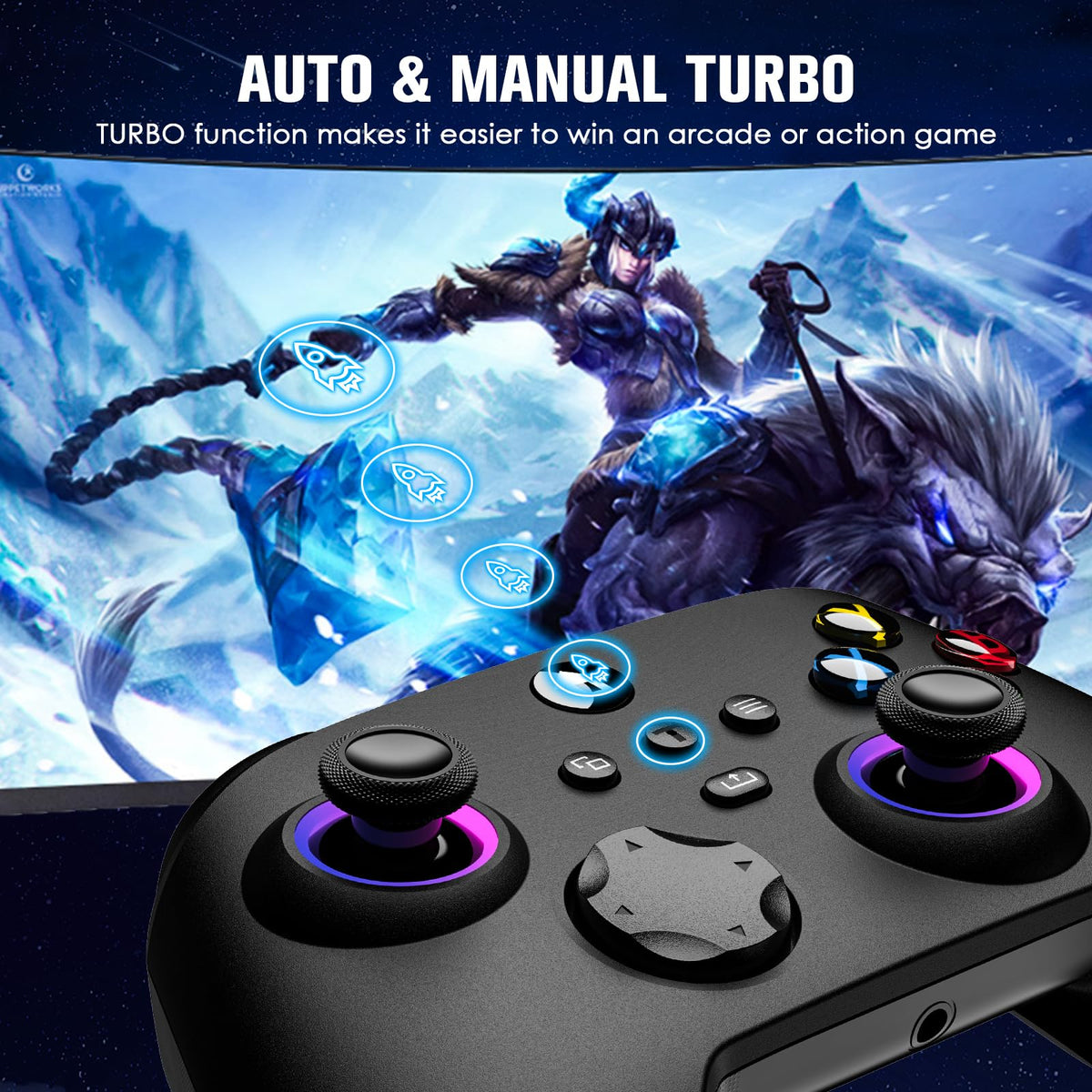 Wireless Controller with Hall Effect Joysticks, RGB Light, Dual Vibration, TURBO G101029