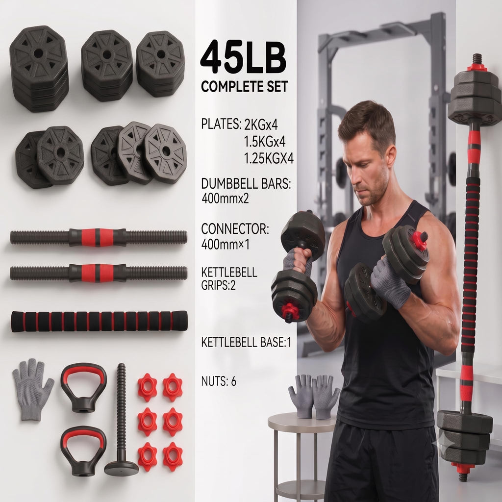 45LB Adjustable Dumbbell & Barbell Weight Set R3304