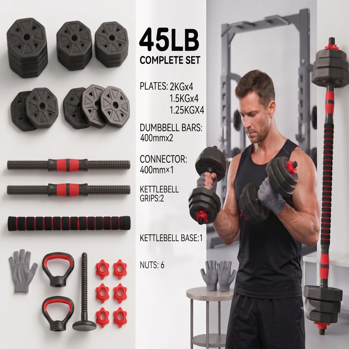 45LB Adjustable Dumbbell & Barbell Weight Set R3304