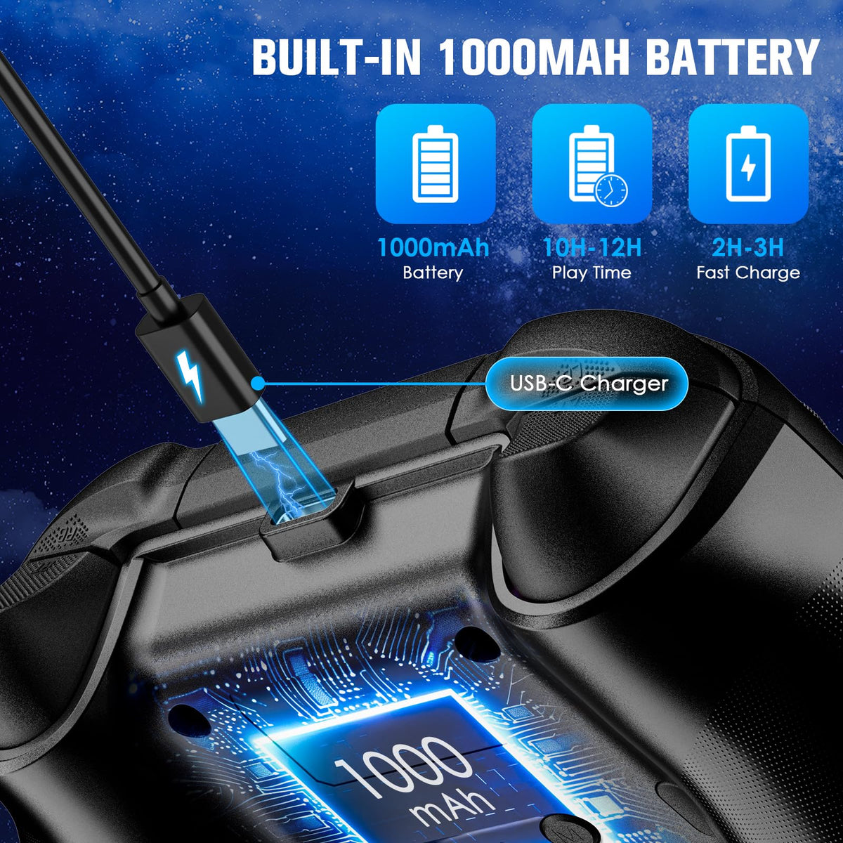 Wireless Controller with Hall Effect Joysticks, RGB Light, Dual Vibration, TURBO G101029