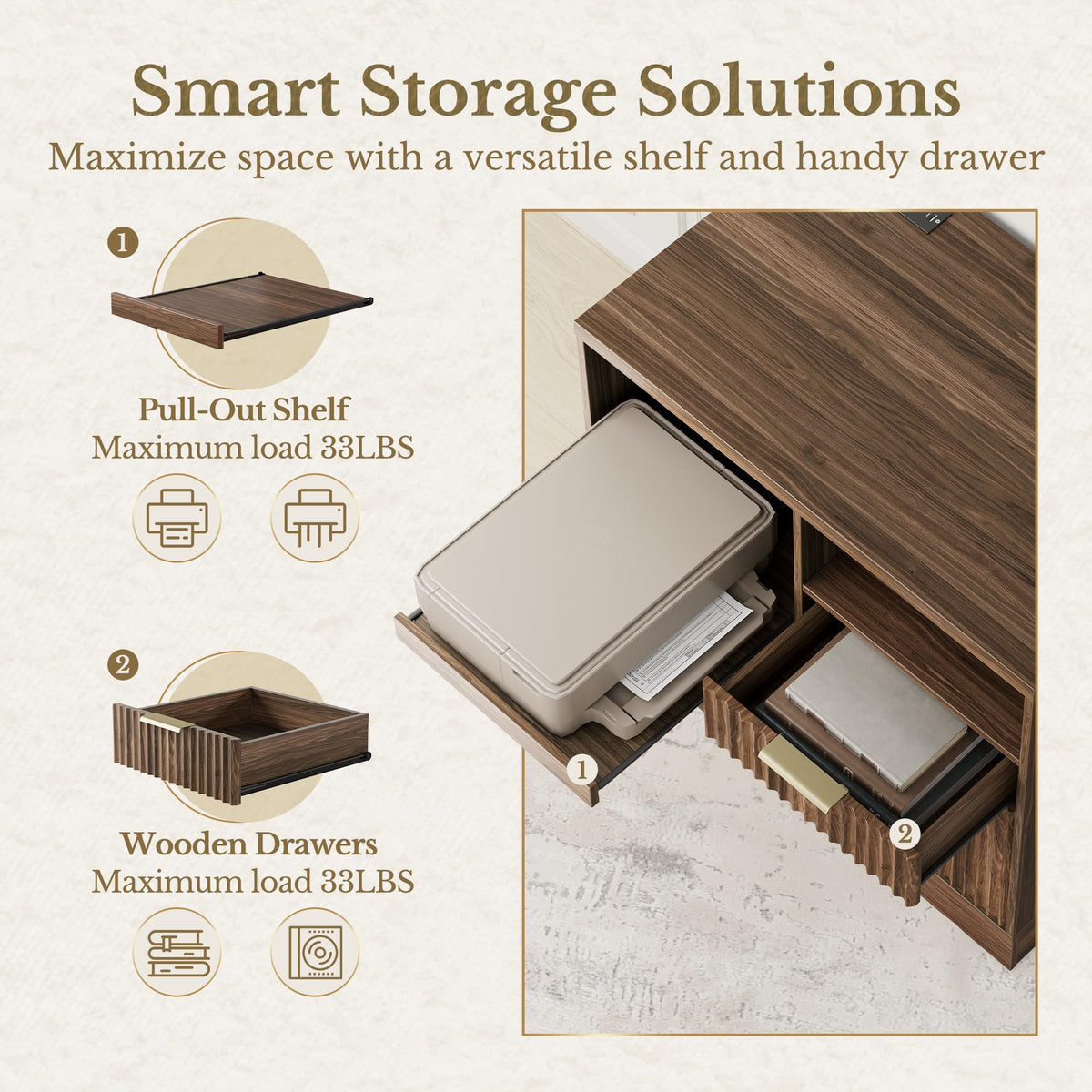 Black 3 Drawer Wood File Cabinet with Charging Station O9274