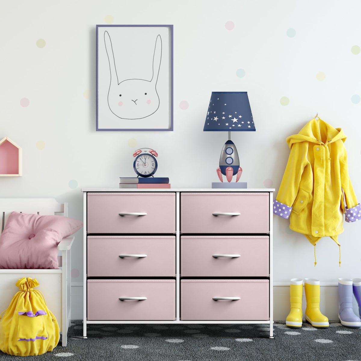 Pink 6 Drawer Fabric Dresser W44818
