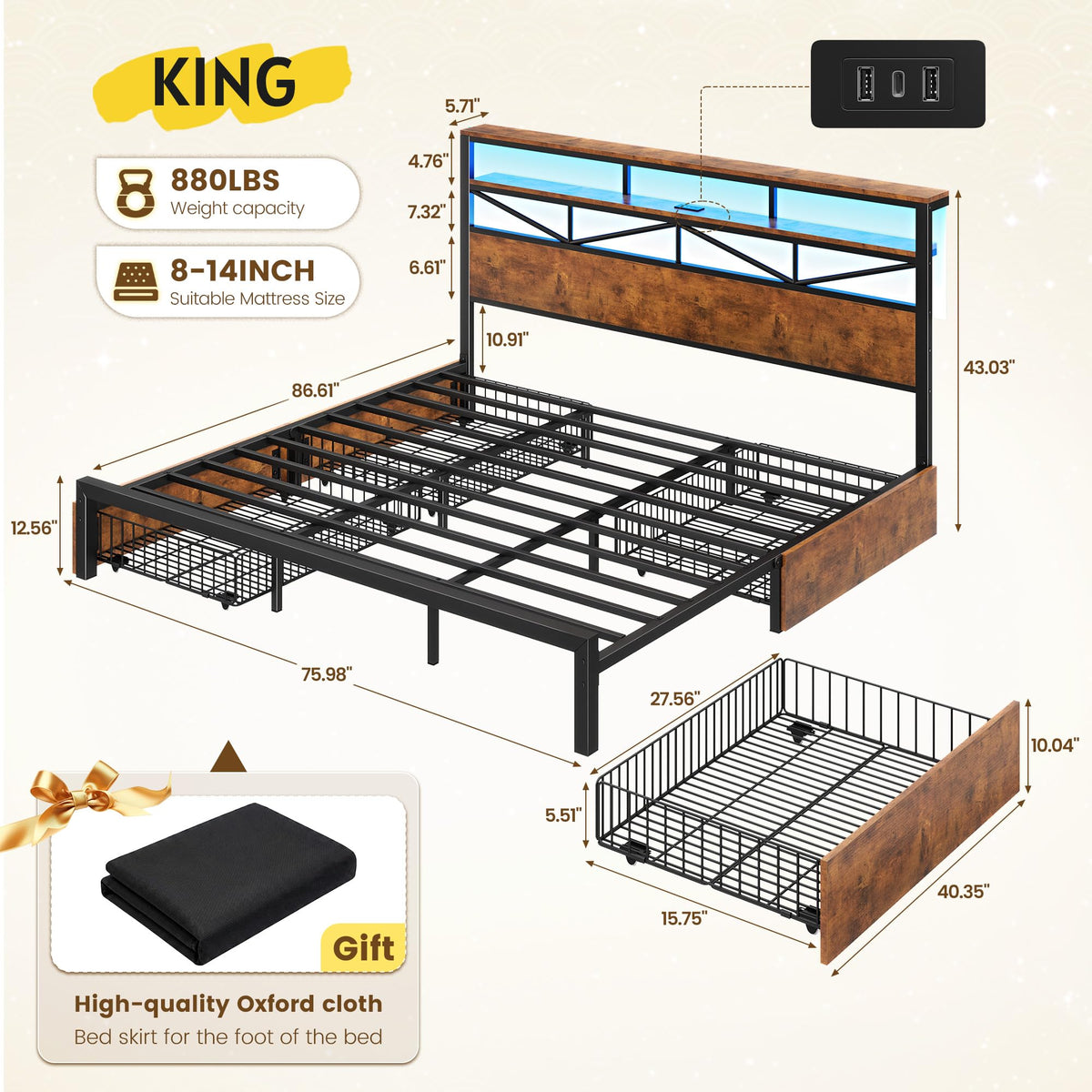 King Size Bed Frame with 4 Drawers G8970