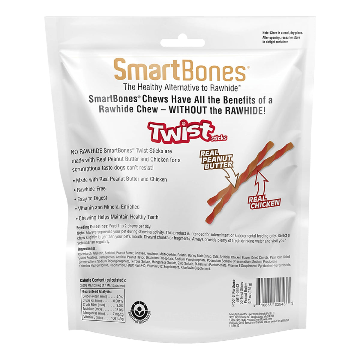 Peanut Butter Rawhide-Free Dog Treats 50 Count P6814