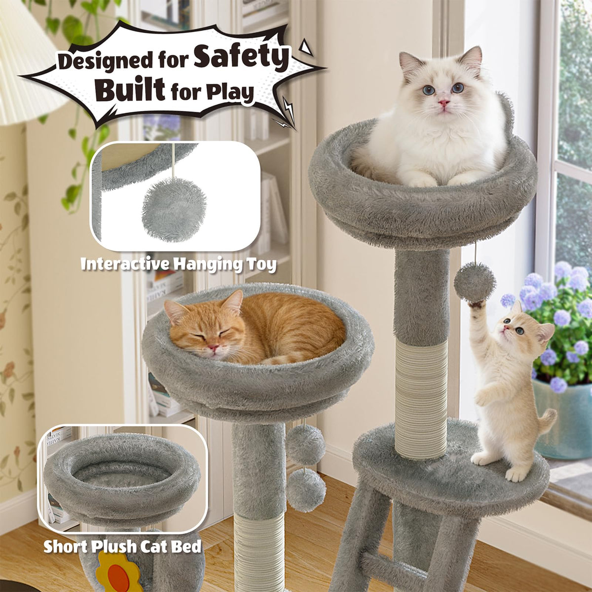 72in Gray Multi-Level Cat Tree with Transparent Capsule K2458