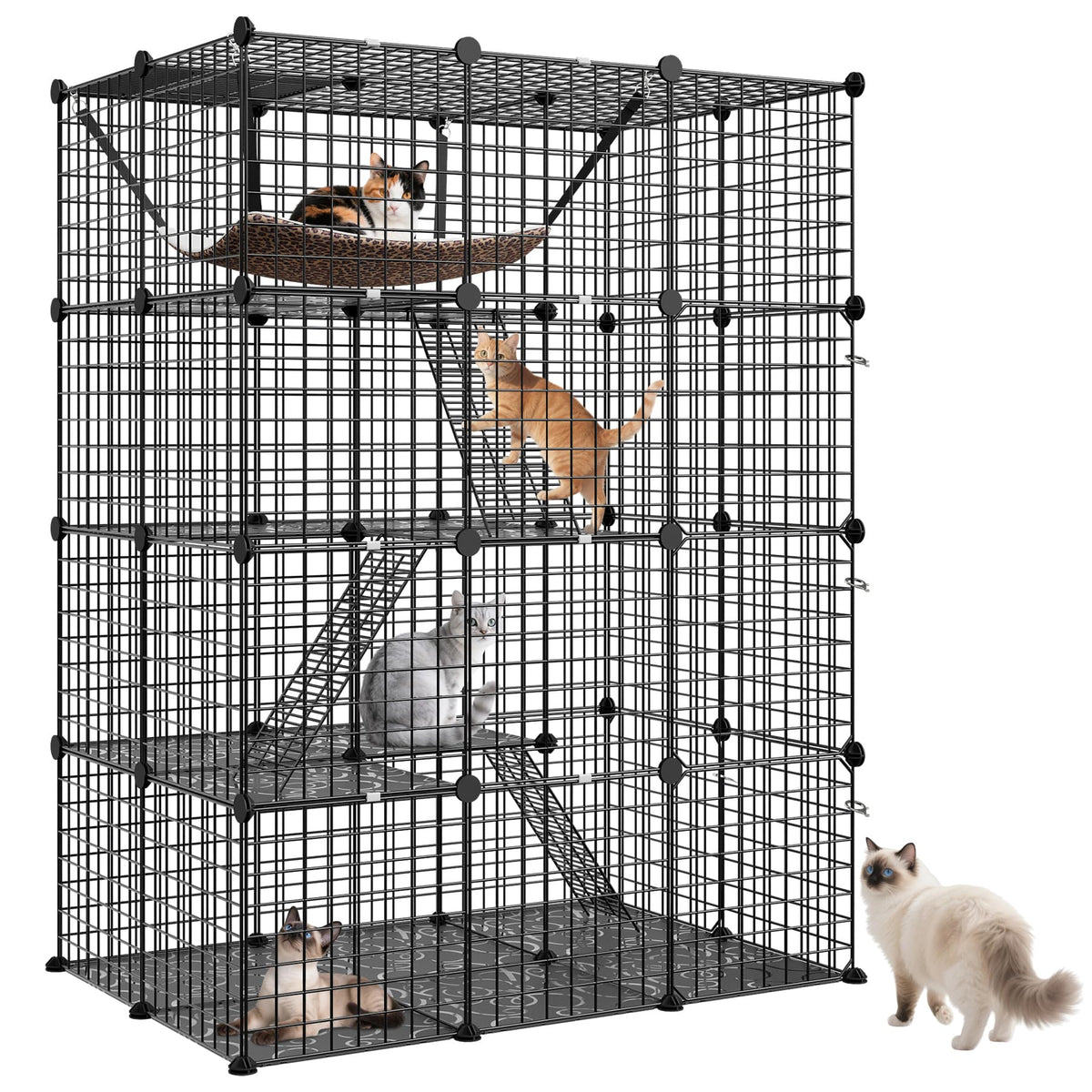 4-Tier Metal Wire Cat Cage with Hammock K38005