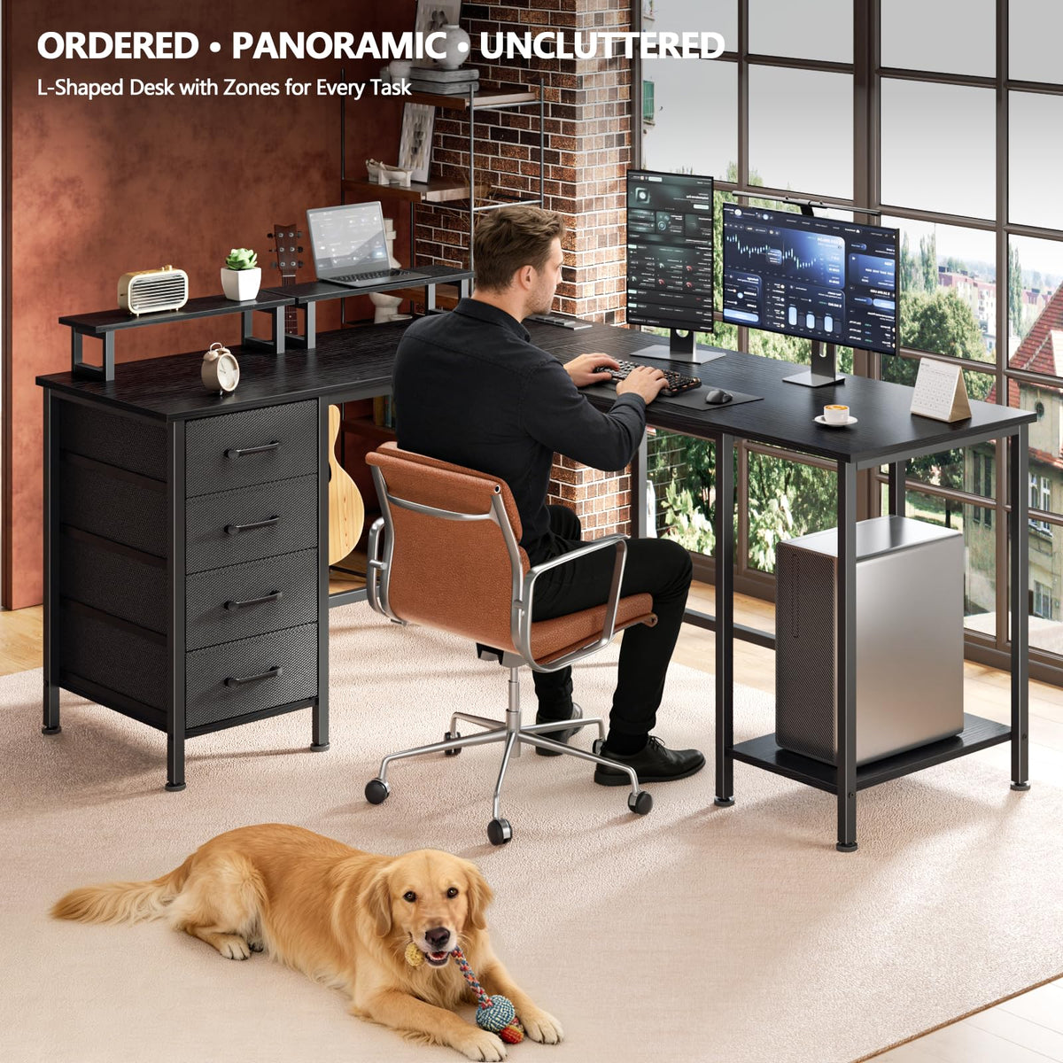 59 inch L Shaped Computer Desk with Power Outlets I87697