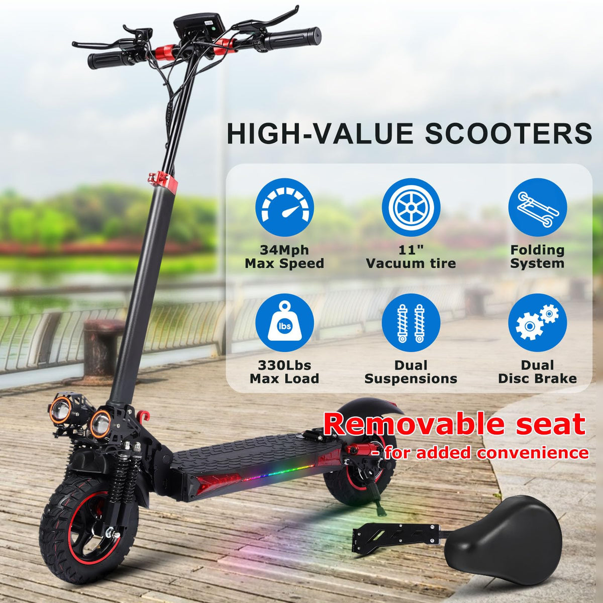 1200W 37 Mile Range 34MPH Foldable Electric Scooter with Seat Z278809