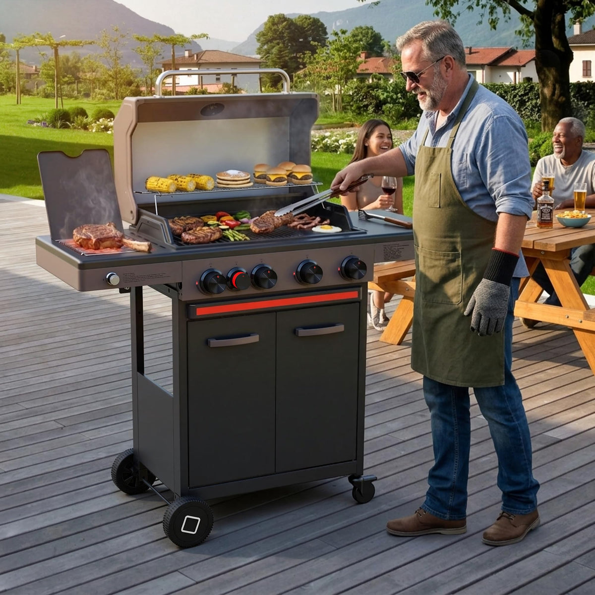 4 Burner Propane Gas Grill with Infrared Side Burner A52474