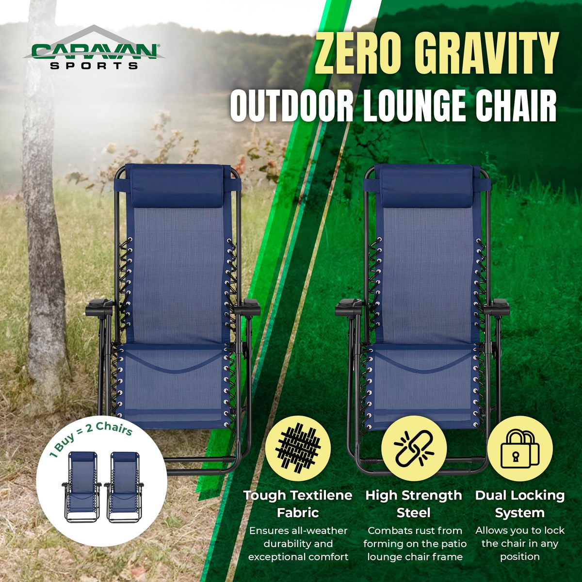 Blue 2 Pack Zero Gravity Folding Recliner Lounge Chair C72716