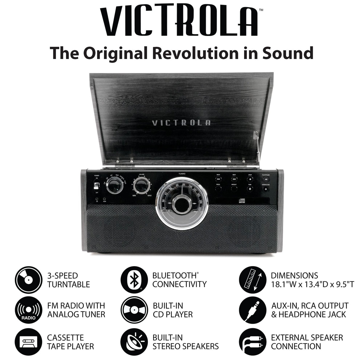 Black 6-in-1 Bluetooth Record Player with Stand A6630