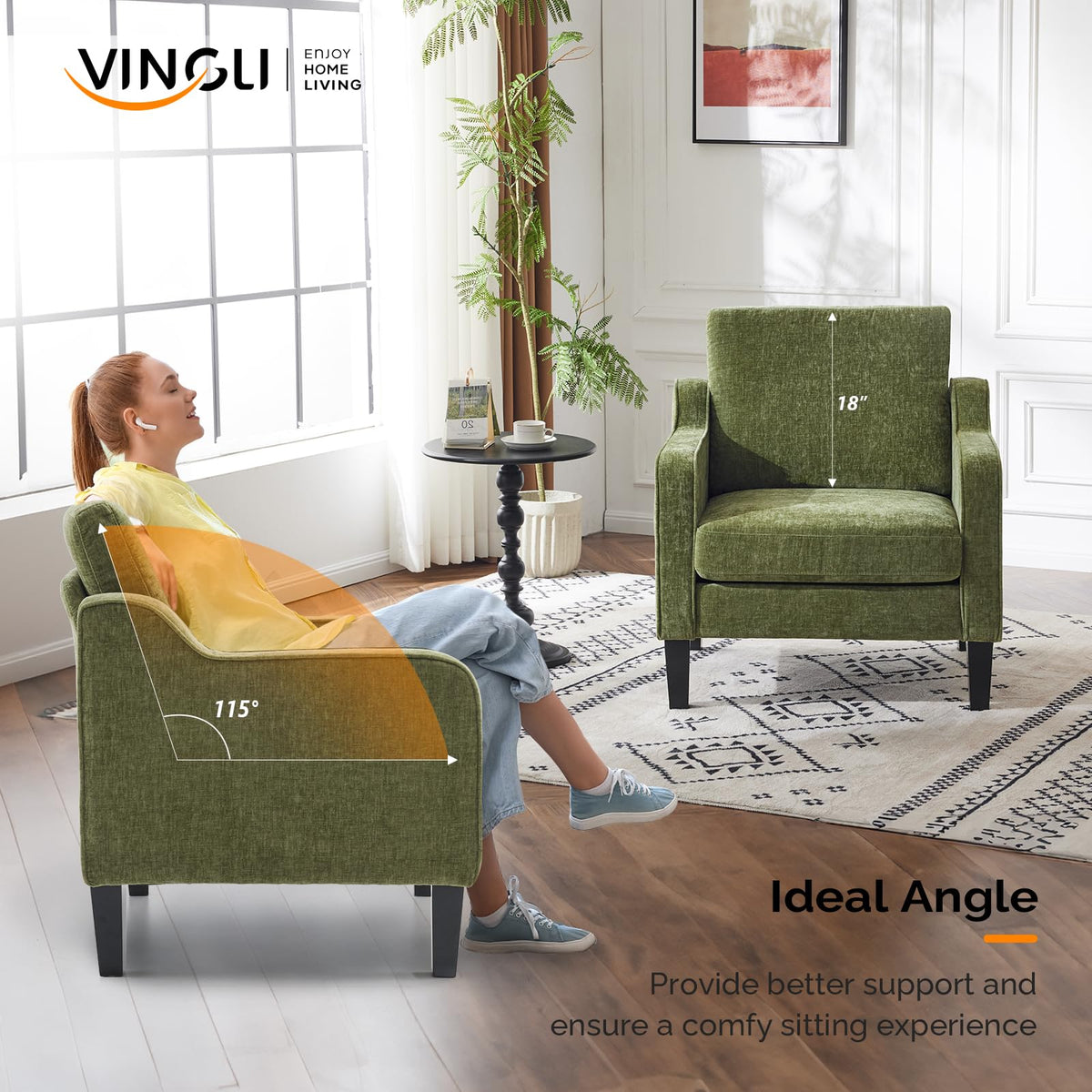 Olive Green Chenille Accent Chairs Set of 2 X459